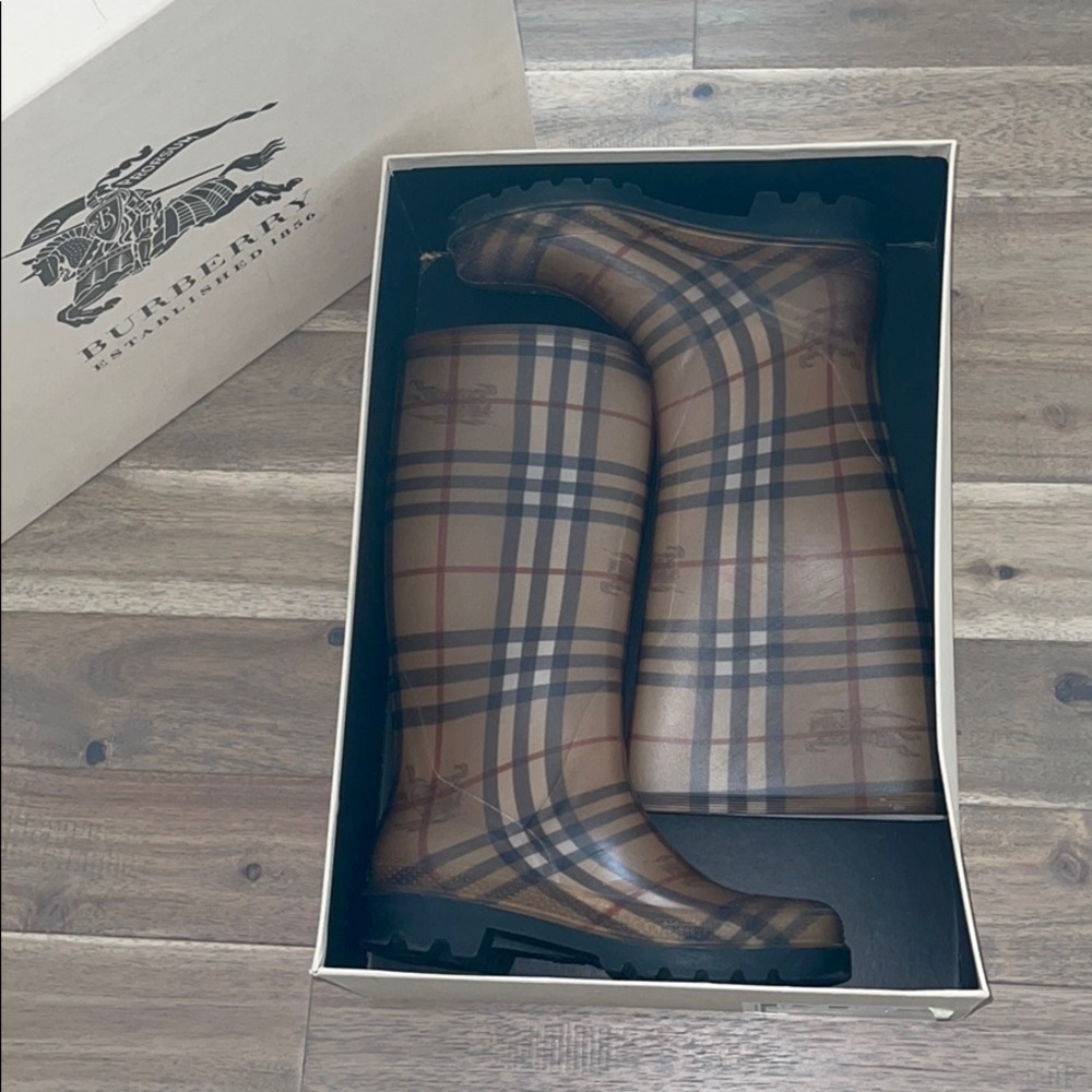 Burberry Haymarket Rubber Rain Boot - Picture 2 of 10